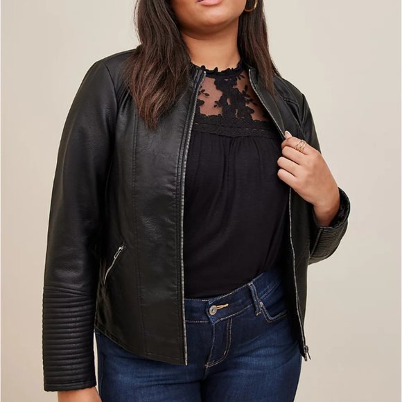 torrid Jackets & Blazers - Torrid Black Faux Leather Moto Jacket - 6/6X